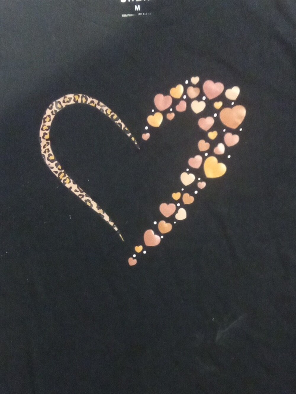 #802 "SHEIN" Black Tee with Leopard Heart and Pink-Orange Accents - Picture 3 of 5